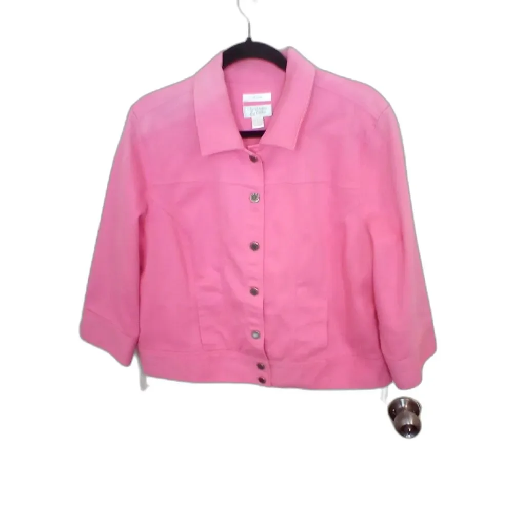 Christopher & Banks Denim Jacket Women's Size L Light Pink Pockets Snap